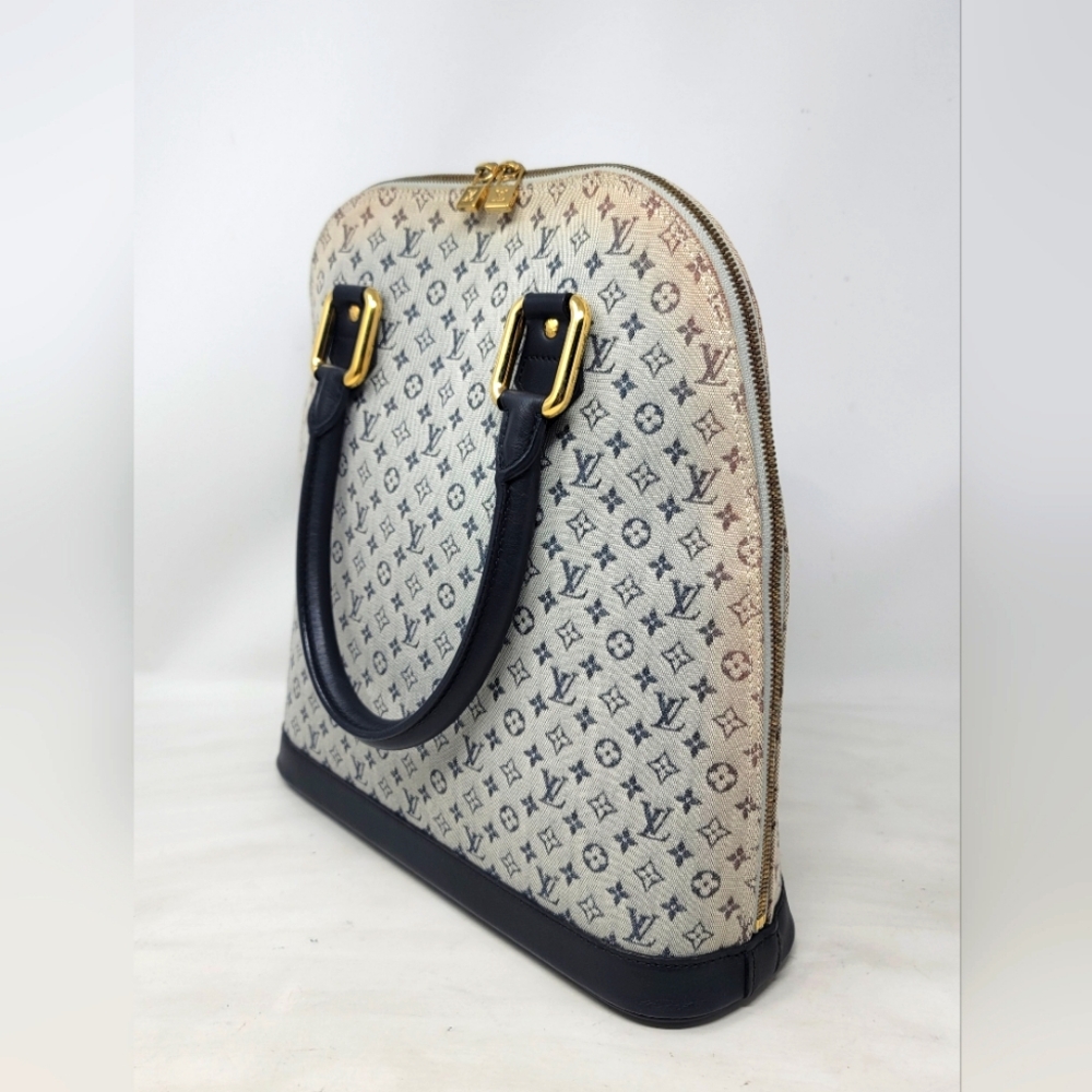 Louis Vuitton Alma Navy Mini Monogram Canvas Leather Large Hand Bag Vintage Auth - Picture 3 of 12